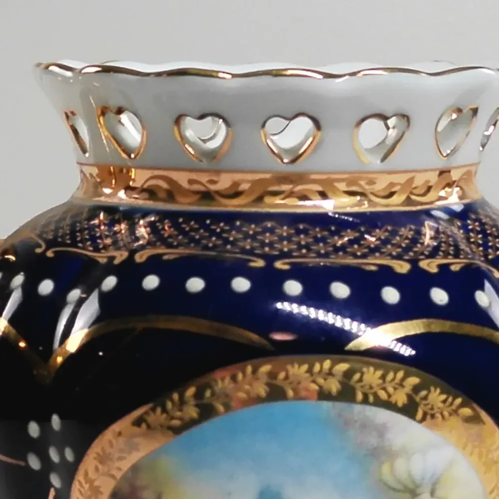 Luigi & Sons Porcelain Coffee Pot Gold Romantic Heart Rim Footed Vase Teapot